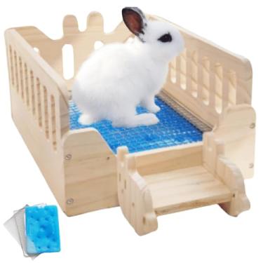 Imagem de Cama de madeira para porquinho-da-índia com escadas, caixa de gelo refrescante, almofada e tapete de metal, cama de plataforma de porquinho-da-índia para hamsters, coelhos anões, chinchila (vertical