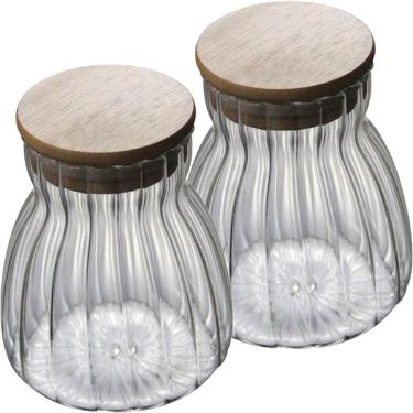 Imagem de Kit 6 Pote Hermético 450ml Com Tampa Bambu Recipiente Vidro