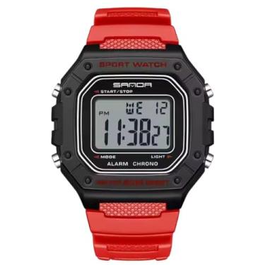 Imagem de Relógio digital moda masculina militar resistente à água esporte relógios exército grande dial led digital relógios de pulso cronômetros para o sexo masculino Cor Vermelho
