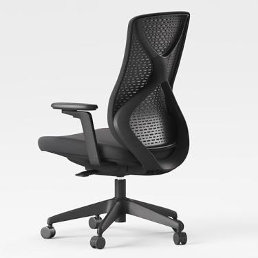 Imagem de Cadeira de escritório ergonômica com apoio de braço 3D, profundidade de assento de mesa larga de malha ajustável, almofada macia espessa, cadeira de computador preta com função de inclinação