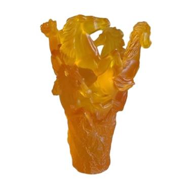 Imagem de Fenteer Multi Horses Shaped Vase Table Decoração ideal para presente Arte Artigo Flower Resina Vaso de flor para livrarshel Cafe Desk, Amarelo
