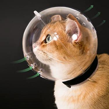 Imagem de Focinheira transparente para gatos com capuz respirável, capacete de astronauta gatinho ajustável para evitar mordidas de animais de estimação Hoqqf, máscara de bola para gatos agressivos (M)