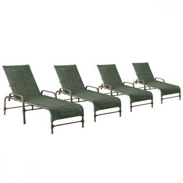 Imagem de 4 Espreguiçadeiras Reclinavel Catar Marrom Corda Nautica Verde