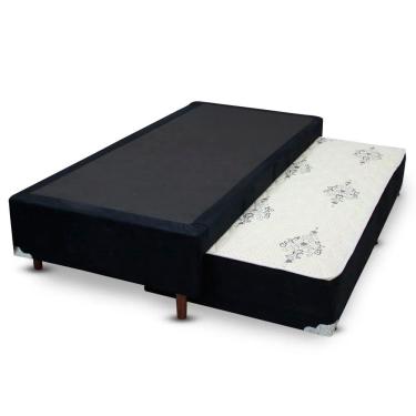 Imagem de Cama Box Bicama Auxiliar Solteiro Suede Espuma 8cm 88x188x40 Preto