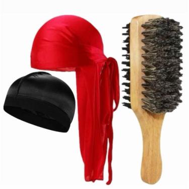 Imagem de Kit Durag Dureg Escova Dupla + Touca De Compressão Waves Cap - Barbers