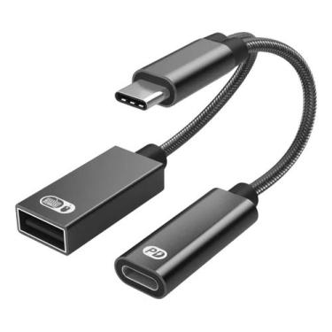 Imagem de Adaptador Usb Otg Tipo C 60w Pd Cabo Telefone Cor Preto - Generica