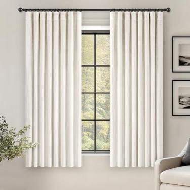 Imagem de Cortinas de veludo branco marfim 153 cm de comprimento, blecaute, isolamento térmico, à prova de som, cortinas de escurecimento de quarto, cortinas de janela plissadas para quarto, sala de estar, 106