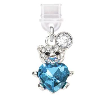Imagem de ELISE & FONDA Porta de carregamento tipo C TP623 plugue antipoeira pequeno urso de pelúcia de cristal com pingente de celular coração amor para iPhone 15/16/Samsung/OnePlus/Xiaomi/oppo telefones