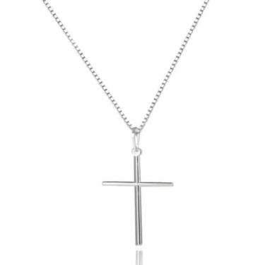Imagem de Colar Corrente Veneziana 45cm Prata Original Pingente Cruz - Lojas La+