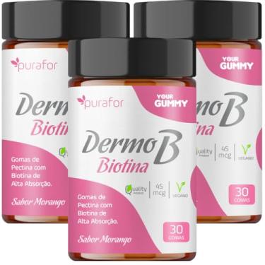 Imagem de Kit de Suplemento Alimentar Capilar 3x Dermo B Biotina com 45mcg - 90 Gomas | Gummy Sabor Morango