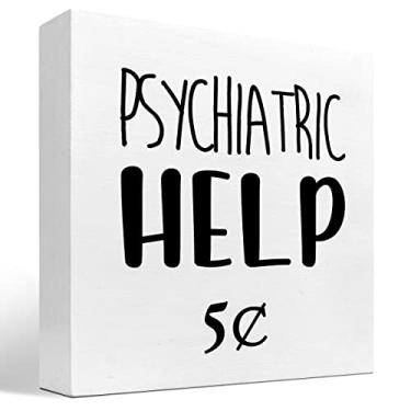 Imagem de z-crange Placa De Mesa Decorativa Caixa Madeira Help 5 Cents, Citações Engraçadas Saúde Mental, Bloco Para Prateleira Escritório Em Casa