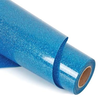 Imagem de RENLI·TONG Rolos De Vinil Transferência Térmica Com Glitter Azul-Celeste Renlitong Htv - 30,5 Cm X 3,6 M Para Passar A Ferro Em Camisetas, Camafeu Design Fácil Cortar E Remover