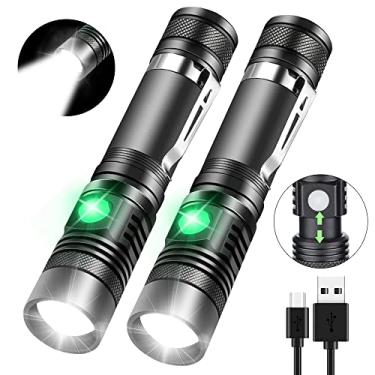 Imagem de Lanterna recarregável iToncs, lanterna de bolso com LED T6 super brilhante de 1200 lúmens, resistente à água, com zoom, lanternas táticas de LED com clipe, 4 modos para acampamento, caminhada e emergência (2 unidades)