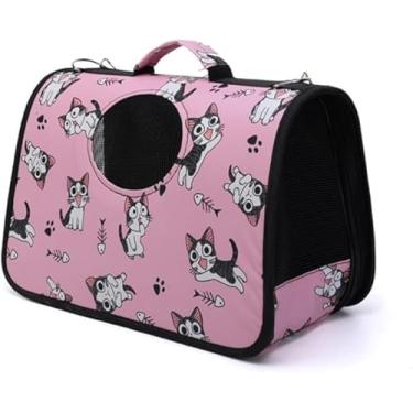 Imagem de Bolsa de Transporte Pet Rosa Estampada – Casinha Portátil para Cães e Gatos, Até 5Kg Ventilada, Dobrável, Ideal para Viagens e Passeios (Rosa)