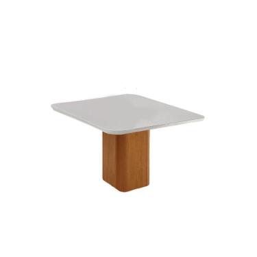 Imagem de Mesa de Sala Jantar Maldivas c/ Tampo Madeirado c/ Vidro Canto Curvo 90X90cm Flex Naturale/Naturale ou Off White - Rufato