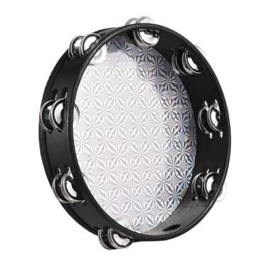 Imagem de WALFRONT Tamboune de Madeira Pandeiro Leve Pandeiro de Madeira de Tambor de Tambor de Madeira Dupla de Metal Cymbals Fácil de Brincar para Cantar Festas de Culto Igreja (10 polegadas)