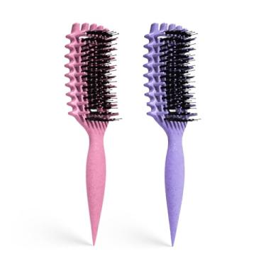 Imagem de Escova de cabelo encaracolado, escova para modelar e definir cachos para mulheres, homens, cabelos molhados e secos (roxo rosa)
