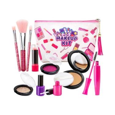 Imagem de Kit De Maquiagem Falsa Lavável Portátil Infantil 11 21 Peças Com Bolsa