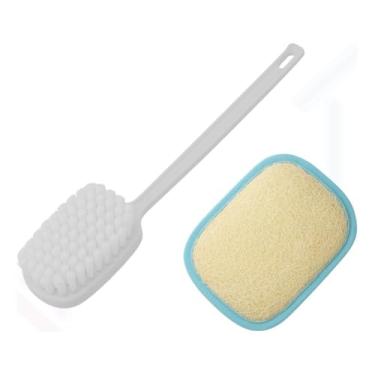Imagem de Kit com Escova de Banho Macia com Cabo Longo + Bucha Vegetal Natural – Esfoliação Suave e Limpeza Profunda