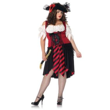 Imagem de Leg Avenue Vestido camponês tomara que caia pirata carmesim com saia em camadas, Preto/vermelho, 2X