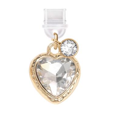 Imagem de ELISE & FONDA TP711 Tipo-C porta de carregamento plugue antipoeira pequeno 3D cristal amor coração celular charme para iPhone 15/16/Samsung/OnePlus/Xiaomi/oppo telefones Android (branco dourado)