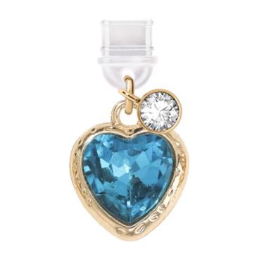 Imagem de ELISE & FONDA TP710 Tipo-C porta de carregamento plugue antipoeira pequeno 3D cristal amor coração celular charme para iPhone 15/16/Samsung/OnePlus/Xiaomi/oppo telefones Android (azul dourado)