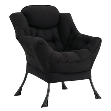 Imagem de LITA Cadeira preguiçosa com otomano, sofá estofado de lazer com acento moderno, cadeira de leitura contemporânea com apoios de braços e um bolso lateral para sala de estar, quarto e espaço pequeno