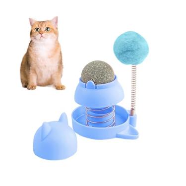 Imagem de Tyasoleil Brinquedo para gatos com mola, bola de erva-dos-gatos – brinquedo interativo para alívio do tédio para gatos (azul)