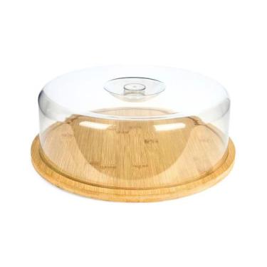 Imagem de Porta Bolo Queijo Em Bambu Com Tampa Redonda Boleira 28cm - KeHome