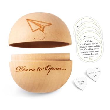 Imagem de Caixa redonda de madeira com cartões engraçados e chaveiro, presentes de aniversário de Dia dos Namorados de Natal para filho de mãe, pai, mãe, pai, personalizado, presente emocional, presente de