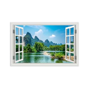 Imagem de Quadro de Parede Janela Falsa-Paisagens Impressões em Tela-Montanha Floresta Lago-Natureza Pinturas Decoração 30x50cm-12x19in Sem Moldura