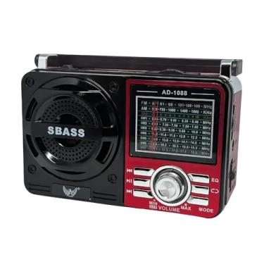 Imagem de Rádio Portátil 1088 com Bluetooth Bivolt com USB Cartão SD Auxiliar P2 e Pilhas Entrada AC Recarregável AM FM SW (Vermelho)