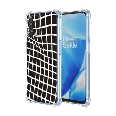 Imagem de JDYGWK Capa para Oneplus N200 1+ N200, estampa floral transparente, silicone TPU macio, fina, à prova de choque, capa protetora antiarranhões para Oneplus Nord N200, preto e branco quadriculado