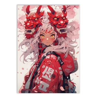 Imagem de Placa Decorativa Anime Garota Ilustração 2 Mascaras Decoração Poster Quarto Sala