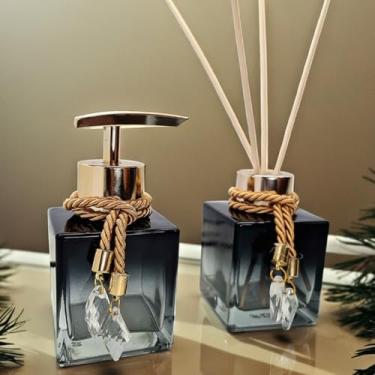 Imagem de Kit Lavabo Luxo Vidro Completo Com Bandeja Difusor Aromatizador Saboneteira (Preto Degrade C/Dourado)