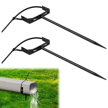 Imagem de Pacote com 2 suportes de calha de água da chuva com alça, suporte de calha de metal resistente ajustável preto suporte de bico mais longo estaca à prova de ferrugem extensão de calha suporte de tubo