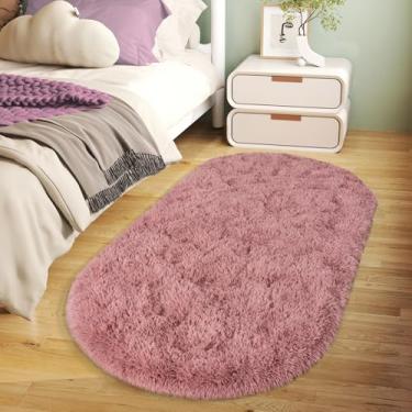 Imagem de Tapetes macios e macios para quarto, rosa blush felpudo felpudo oval tapete de cabeceira conjunto de 2, tapete felpudo antiderrapante aconchegante para quarto de crianças, berçário, dormitório, sala