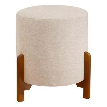 Imagem de Puff Puf Decorativo Thor em Linho Sala Recepção Pés de Madeira - DECOR
