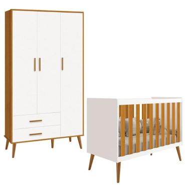 Imagem de Berço Americano 2 em 1 Reller Isis Retrô e Roupeiro 3 Portas
