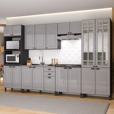Imagem de Cozinha Completa 6 Peças com Vidro sem Tampo 18 Portas 2 Gavetas Paris Cinza / Titânio