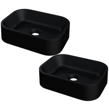 Imagem de Kit 02 Cubas De Apoio Retangular Para Banheiro Lavabo C01 Br37w Preto Matte Fosca - Lyam