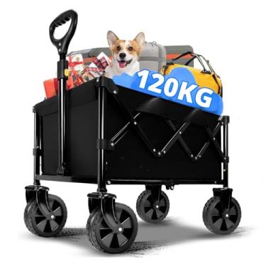 Imagem de Carrinho Dobrável Multiuso Para Carga Vagão Articulado 360° Aço Reforçado Alça Ajustável Transporte Praia Camping Feira Preto