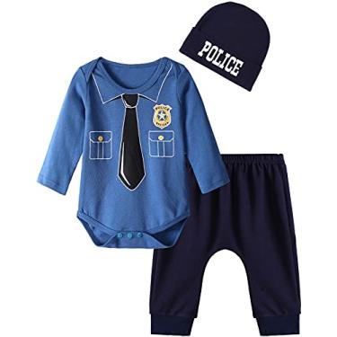 Imagem de COSLAND Conjunto de roupas adoráveis para bebês meninos, 3 peças, de algodão, recém-nascido-12 meses, Polícia, Recém Nascido