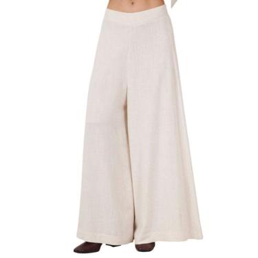 Imagem de Calça Pantalona Sem Bolsos Bege Yacamim A1, P, Bege