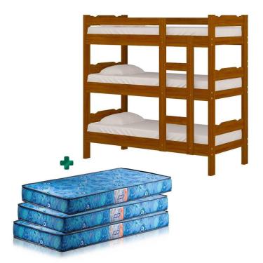 Imagem de Treliche Em Madeira Maciça Esmeralda Nemargi Imbuia Com 3 Colchões Gazin