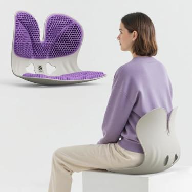Imagem de Almofada de assento com suporte lombar em gel M2 – Inserção ergonômica para cadeira com abraço traseiro de asa dupla, design de favo de mel com alívio de pressão, corretor de postura confortável