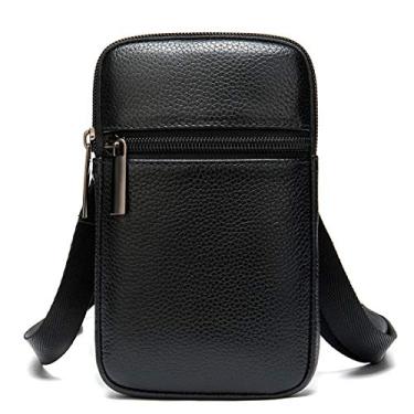 Imagem de Bolsa de cintura para celular de couro, bolsa de ombro para celular preta, bolsa mensageiro masculina de couro para smartphone, bolsa de viagem, bolsa transversal, clipe de cinto, carteira, bolso