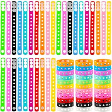 Imagem de Flahard 66 pulseiras de silicone ajustáveis de borracha infantis fofas pulseiras coloridas com furos para sapatos, presentes de festa de aniversário, identificação, 11 cores