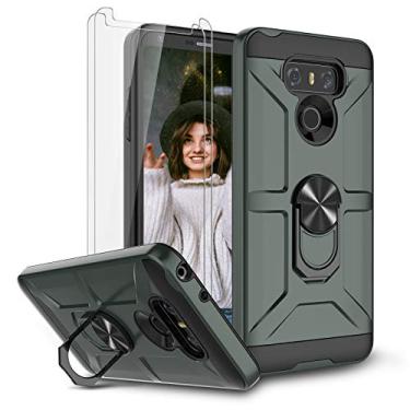 Imagem de Jeylly Capa para LG G6 com protetor de tela de vidro temperado, suporte de anel giratório 360 [funciona com suporte magnético para carro] Capa Armor Defender à prova de choque para LG G6 2017, verde