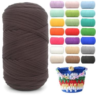 Imagem de Camiseta de 400 g para crochê, marrom café, tecido elástico macio, grosso, grosso, fio de crochê para crochê, tricô iniciante, tricô à mão, para bolsa/artesanato faça você mesmo/decoração de casa